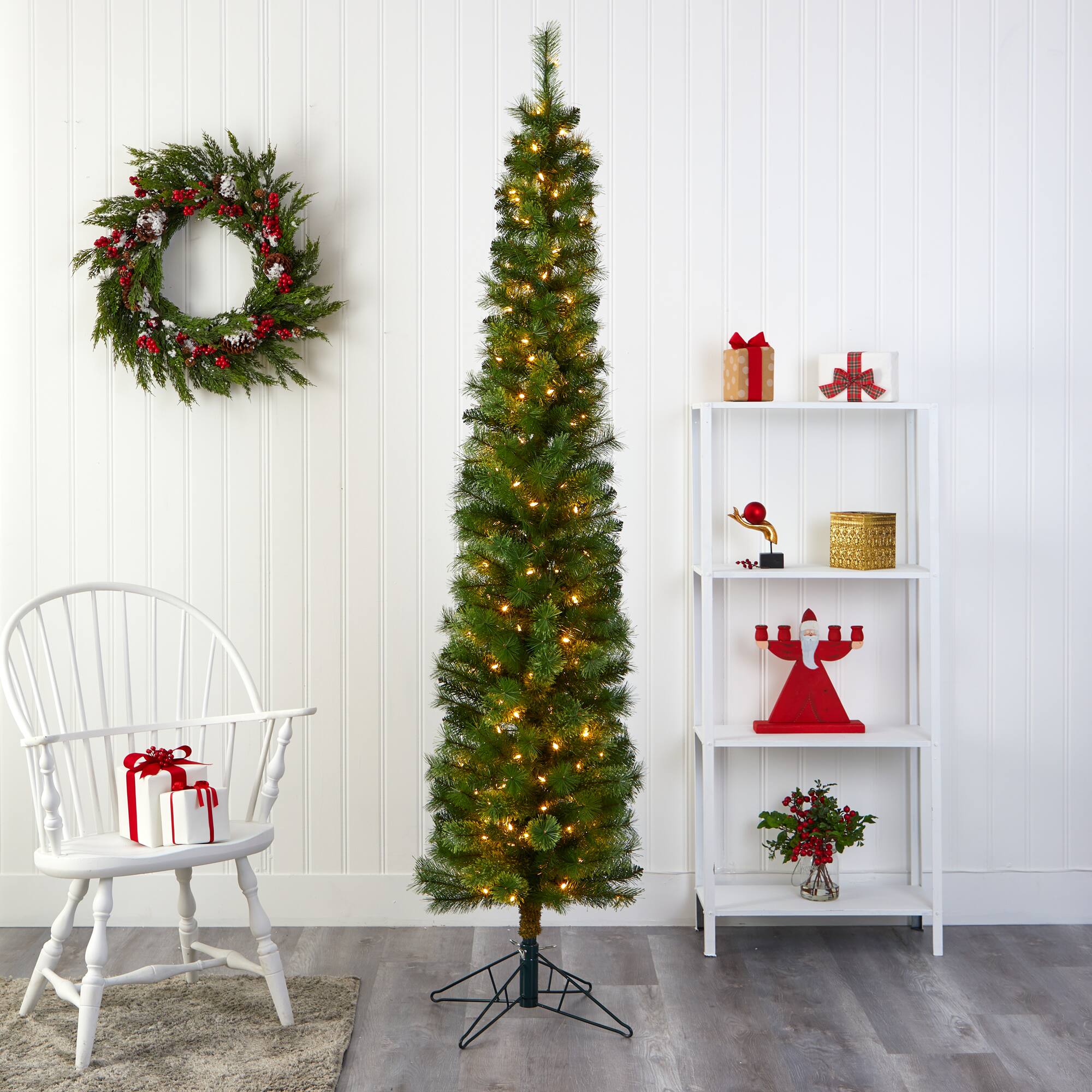 7ft. Pre-Lit Green Artificial Christmas Tree, Clear LED Lights